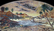 CR219 Sand mountains scene with palm trees mosaic marble