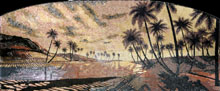CR220 Beautiful palm trees on river scene mosaic marble