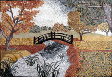 CR225 Autumn scene of river bridge mosaic marble