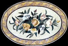 CR240 Oval pastel flower bouquet mosaic rug