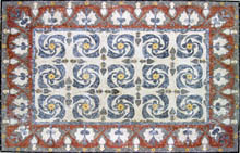 CR259 White blue & red floral design mosaic carpet