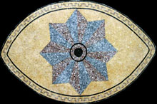 CR61 Blue flower on gold background oval mosaic
