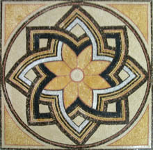 CR487 Gold & black geometric flower mosaic carpet